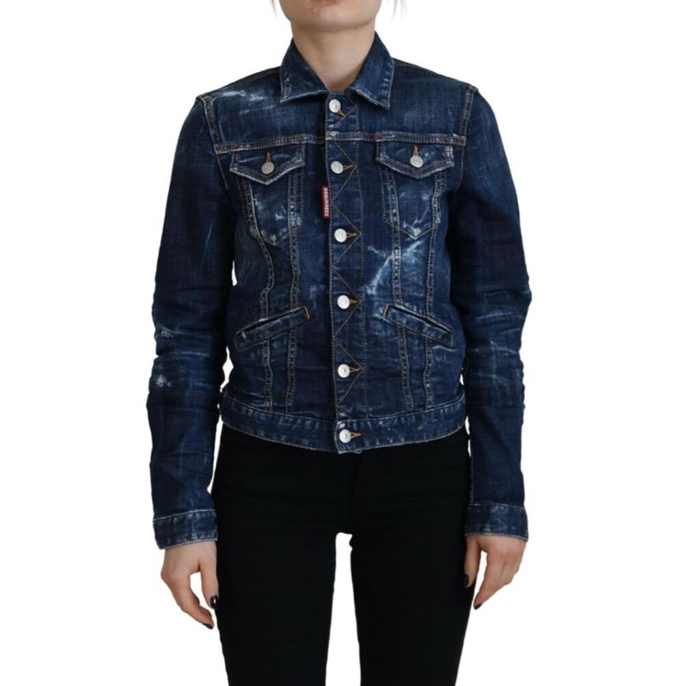 Dsquared² Blue Icon Printed Distressed Denim Women's Jacket